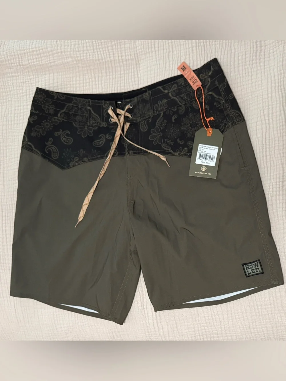 Howler Brothers Olive Green Boardshorts with Black Waistband